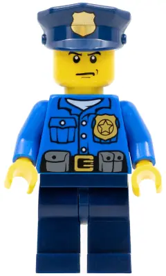 CTY0476:  Police - City Officer, Gold Badge, Police Hat, Scowl