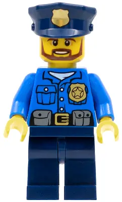 CTY0477:  Police - City Officer, Gold Badge, Police Hat, Beard