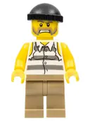 Minifigurka: CTY0479:  Police - Jail Prisoner Shirt with Prison Stripes and Torn out Sleeves, Dark Tan Legs, Black Knit Cap