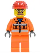 Minifigurka: CTY0483:  Construction Worker - Orange Zipper, Safety Stripes, Orange Arms, Orange Legs, Red Construction Helmet, Beard and Safety Goggles