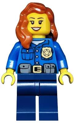 CTY0485:  Police - City Officer, Gold Badge, Dark Orange Female Hair over Shoulder