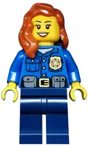 Minifigurka: CTY0485:  Police - City Officer, Gold Badge, Dark Orange Female Hair over Shoulder