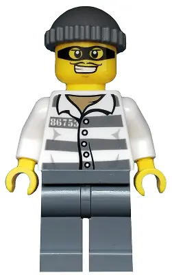 CTY0486:  Police - Jail Prisoner 86753 Prison Stripes, Dark Bluish Gray Knit Cap, Mask