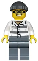 Minifigurka: CTY0486:  Police - Jail Prisoner 86753 Prison Stripes, Dark Bluish Gray Knit Cap, Mask