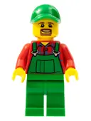 Minifigurka: CTY0499:  Overalls Farmer Green, Green Cap with Hole, Brown Moustache and Goatee