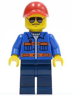 CTY0500:  Blue Jacket with Pockets and Orange Stripes, Dark Blue Legs, Red Cap with Hole, Sunglasses, NO Back Print