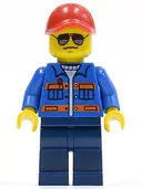 Minifigurka: CTY0500:  Blue Jacket with Pockets and Orange Stripes, Dark Blue Legs, Red Cap with Hole, Sunglasses, NO Back Print