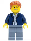 Minifigurka: CTY0506:  Dark Blue Jacket, Light Blue Shirt, Sand Blue Legs, Dark Orange Short Tousled Hair