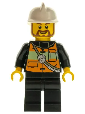 CTY0507:  Fire - Reflective Stripe Vest with Pockets and Shoulder Strap, White Fire Helmet, Brown Beard
