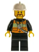 Minifigurka: CTY0507:  Fire - Reflective Stripe Vest with Pockets and Shoulder Strap, White Fire Helmet, Brown Beard