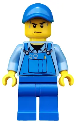 CTY0526:  Overalls with Tools in Pocket Blue, Blue Cap with Hole, Sweat Drops