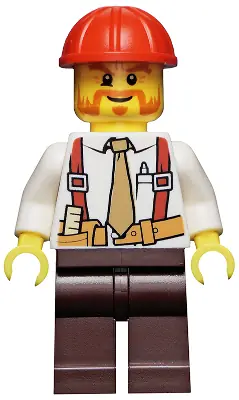 CTY0529:  Construction Foreman - Shirt with Tie and Suspenders, Dark Brown Legs, Red Construction Helmet