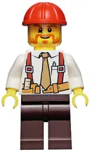 Minifigurka: CTY0529:  Construction Foreman - Shirt with Tie and Suspenders, Dark Brown Legs, Red Construction Helmet