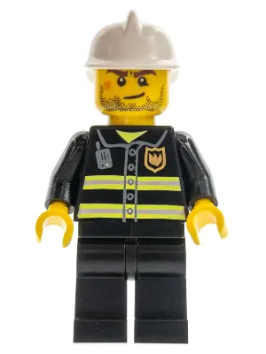 CTY0531:  Fire - Reflective Stripes, Black Legs, White Fire Helmet, Crooked Smile with Scar