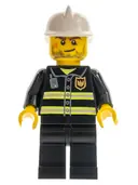 Minifigurka: CTY0531:  Fire - Reflective Stripes, Black Legs, White Fire Helmet, Crooked Smile with Scar