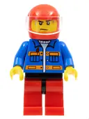 Minifigurka: CTY0533:  Blue Jacket with Pockets and Orange Stripes, Red Legs with Black Hips, Sweat Drops