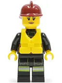 Minifigurka: CTY0538:  Fire - Reflective Stripe Vest with Pockets and Shoulder Strap, Dark Red Fire Helmet, Life Jacket Center Buckle, Female Pink Lips