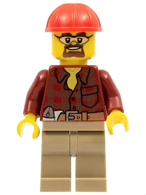 CTY0540:  Flannel Shirt with Pocket and Belt, Dark Tan Legs, Red Construction Helmet, Safety Goggles