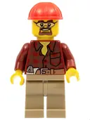 Minifigurka: CTY0540:  Flannel Shirt with Pocket and Belt, Dark Tan Legs, Red Construction Helmet, Safety Goggles
