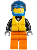 Minifigurka: CTY0542:  Xtreme Powerboat Driver, Male, Brown Dimple, Black Racing Jacket, Orange Legs, Blue Standard Helmet, Yellow Life Jacket