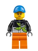 Minifigurka: CTY0543:  Xtreme Powerboat Driver, Female, Black Racing Jacket, Orange Legs, Blue Seamed Cap