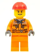 Minifigurka: CTY0549:  Construction Worker - Male, Orange Safety Jacket, Reflective Stripe, Sand Blue Hoodie, Orange Legs, Red Construction Helmet, Thin Grin with Teeth