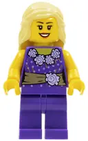 Minifigurka: CTY0550:  Female Dark Purple Blouse with Gold Sash and Flowers, Dark Purple Legs, Bright Light Yellow Female Hair Mid-Length