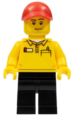 CTY0579:  LEGO Store Driver, Black Legs, Red Cap with Hole