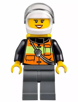 CTY0588:  Fire - Reflective Stripe Vest with Pockets and Shoulder Strap, White Helmet, Yellow Air Tanks, Dark Orange Lips
