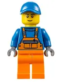 Minifigurka: CTY0609:  Overalls with Safety Stripe Orange, Orange Legs, Blue Short Bill Cap, Thin Grin