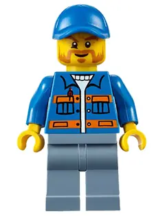 CTY0610:  Blue Jacket with Pockets and Orange Stripes, Sand Blue Legs, Blue Short Bill Cap, Beard