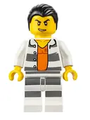 Minifigurka: CTY0613:  Police - Jail Prisoner Shirt with Prison Stripes and Orange Undershirt, Striped Legs, Hair Combed