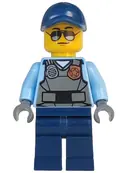 Minifigurka: CTY0619:  Police - City Officer, Sunglasses, Gray Vest with Radio and Gold Badge, Dark Blue Legs, Dark Blue Cap