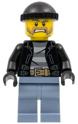 CTY0621:  Police - City Bandit Male with Brown and Gray Beard, Black Knit Cap