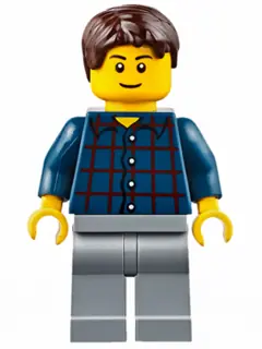 CTY0625:  Plaid Button Shirt, Light Bluish Gray Legs, Dark Brown Short Tousled Hair