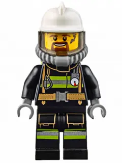 CTY0626:  Fire - Reflective Stripes with Utility Belt, White Fire Helmet, Breathing Neck Gear with Air Tanks, Trans-Brown Visor, Goatee