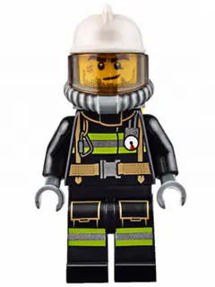 CTY0628:  Fire - Reflective Stripes with Utility Belt, White Fire Helmet, Breathing Neck Gear with Air Tanks, Trans-Brown Visor, Beard Stubble