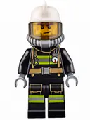 Minifigurka: CTY0628:  Fire - Reflective Stripes with Utility Belt, White Fire Helmet, Breathing Neck Gear with Air Tanks, Trans-Brown Visor, Beard Stubble