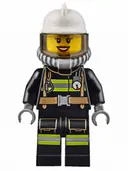 Minifigurka: CTY0629:  Fire - Reflective Stripes with Utility Belt, White Fire Helmet, Breathing Neck Gear with Air Tanks, Trans-Brown Visor, Dark Orange Lips Open Mouth Smile