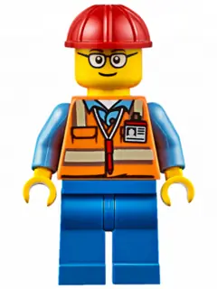 CTY0630:  Orange Safety Vest with Reflective Stripes, Blue Legs, Red Construction Helmet, Glasses (TV Tower Technician)