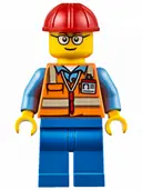 Minifigurka: CTY0630:  Orange Safety Vest with Reflective Stripes, Blue Legs, Red Construction Helmet, Glasses (TV Tower Technician)