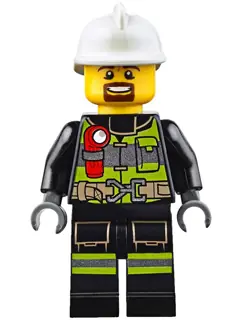 CTY0635:  Fire - Reflective Stripes with Utility Belt and Flashlight, White Fire Helmet, Brown Moustache and Goatee