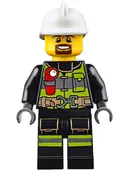 Minifigurka: CTY0635:  Fire - Reflective Stripes with Utility Belt and Flashlight, White Fire Helmet, Brown Moustache and Goatee