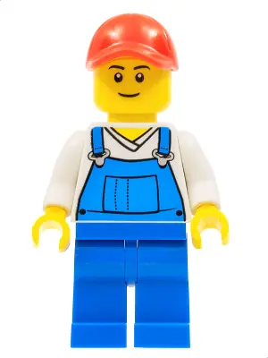 CTY0636:  Overalls Blue over V-Neck Shirt, Blue Legs, Red Cap with Hole