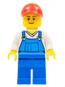 Minifigurka: CTY0636:  Overalls Blue over V-Neck Shirt, Blue Legs, Red Cap with Hole