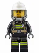 Minifigurka: CTY0637:  Fire - Reflective Stripes with Utility Belt, White Fire Helmet, Breathing Neck Gear with Air Tanks, Trans-Brown Visor, Sweat Drops