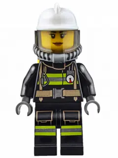 CTY0638:  Fire - Reflective Stripes with Utility Belt, White Fire Helmet, Breathing Neck Gear with Air Tanks, Trans-Brown Visor, Nougat Lips Smile