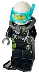 Minifigurka: CTY0639:  Fire - Scuba Diver, Black Flippers, Dark Bluish Gray Scuba Tank, White Helmet, Trans-Light Blue Scuba Mask