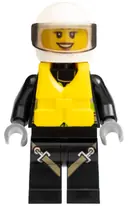 Minifigurka: CTY0640:  Fire - Reflective Stripes with Utility Belt and Flashlight, Life Jacket Center Buckle, White Helmet, Trans-Brown Visor, Dark Orange Lips Open Mouth Smile