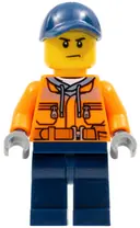 Minifigurka: CTY0641:  Construction Worker - Male, Orange Safety Jacket, Reflective Stripe, Sand Blue Hoodie, Dark Blue Legs, Dark Blue Cap with Hole, Scowl